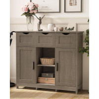 Gracie Oaks Farmhouse Storage Cabinet, Wooden Floor Accent Storage Cabinet with 2 Doors and Adjustable Shelf