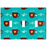 WorldAcc Metal Light Switch Plate Outlet Cover (Coffee Cups Orange Heart Blue - Triple Toggle)