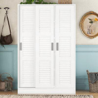 Latitude Run® Wood Shutter Wardrobe With 3 Doors And Shelves