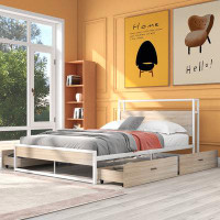 17 Stories Full Size Metal Platform Bed Frame with Four Drawers