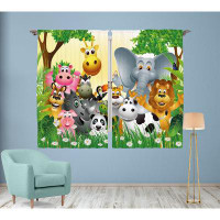 Frifoho Animal Curtains, Animals In Jungle Elephant Giraffe Panda Bear Pig Lion Hippo Animation Cartoon Art, Living Room