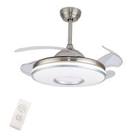 Latitude Run® 42''  Ceiling Fan Retractable Ceiling Fan With Lights Ceiling Fan Silver LED Dimmable Chandelier Fan With