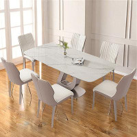 Orren Ellis 51.18" Creamy White Rectangular Stone tabletop Dining Table