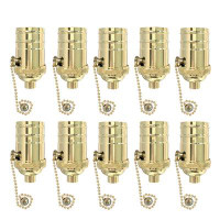 Royal Designs Royal Designs, Inc. Vintage Pull Chain Lamp Socket For Incandescent LED Bulbs, Polished Brass, Set Of 10