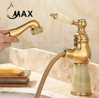 Single Handle Pull-Out Bathroom Faucet Gold, Marble Finish