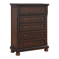 Canora Grey Transitional Bedroom 1Pc Chest Of Five Drawers Bun Feet Brown Cherry Finish Birch Veneer Home Furniture