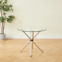 Wrought Studio Round Glass Table w/ Stainless Steel Legs for Kitchen, Living Room, Small Spaces & Breakfast Nooks