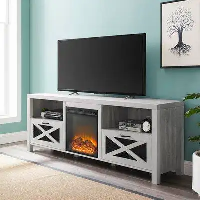 Gracie Oaks Tansey TV Stand for TVs up to 85" with Electric Fireplace Included