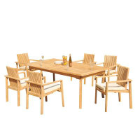 Teak Smith Grade-A Teak Dining Set: 60" Round Table And 6 Clipper Stacking Arm Chairs