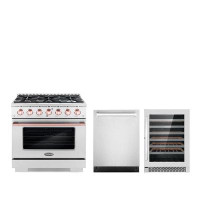 Cosmo Cosmo 3 Piece Kitchen Appliance Package with 36'' Gas Freestanding Range , Built-In Dishwasher , and Wine Refriger