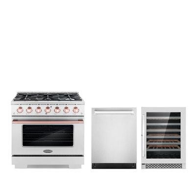 Cosmo Cosmo 3 Piece Kitchen Appliance Package with 36'' Gas Freestanding Range , Built-In Dishwasher , and Wine Refriger in Refrigerators