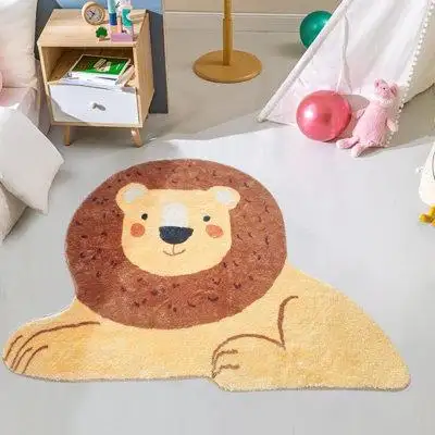 Indigo Safari Soft Plush Cut Lion Rug For Kids Room-Alphabet Rug Non Slip Nursery Rug Bedroom Playroom Rug Washable Clas