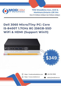 Dell Optiplex 3060 Micro/Tiny PC: Core i5-8400T 1.7GHz 8G 256GB-SSD WiFi & HDMI (Support Win11) PC OFF LEASE For SALE!!!