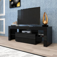 Ivy Bronx Black TV Stand With LED Lights,Flat Screen TV Cabinet, Gaming Consoles - In Lounge Room, Living Room And Bedro