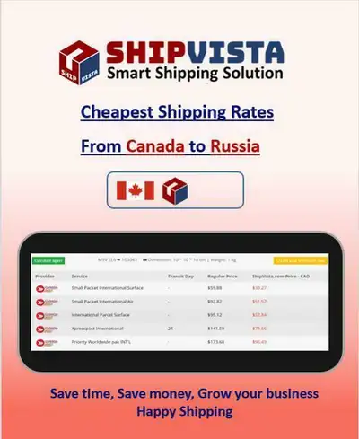 ShipVista provides the cheapest shipping rates from Canada to Russia Whether you are an individual s...