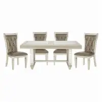Rosdorf Park 5Pc Glamorous Style Dining Set With  Leaf Glass Insert Top Table And 4X Tufted Side Chairs