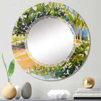 East Urban Home Blue Bungalow In Tropical Garden - Cabin & Lodge Wall Mirror Round