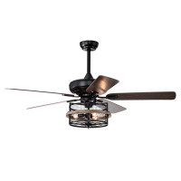 Williston Forge 52 Inch Farmhouse Ceiling Fan With Remote,3-lights Ceiling Fan With Light Fixture (no Include Bulbs), Ce