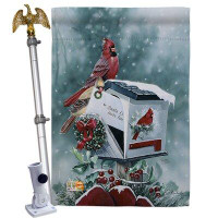Breeze Decor Christmas Cardinals - Impressions Decorative Aluminum Pole & Bracket House Flag Set HS114096-BO-02