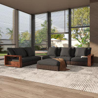 Hokku Designs Outdoor Patio Furniture Set,6-piece Backyard Deep Seating Lounge Set, Patio Furniture Set, Khaki Rattan Co