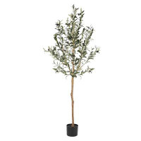 Primrue 5ft Artificial Olive Tree, Large Fake Potted Olive Silk Tree Faux Olive Plants
