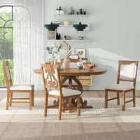 Red Barrel Studio 5-Piece Retro Functional Dining Set, 1 Extendable Table with a 16-inch Leaf and 4 Upholstered Chairs