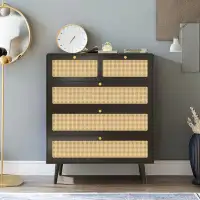 Bay Isle Home™ Modern Rattan Dresser With 4 Drawers And Metal Handles