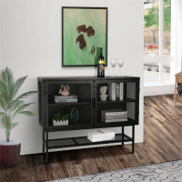 17 Stories Industrial Double Door Cabinet Console Table With 2 Mesh Doors Adjustable Shelf And Feet Bottom Shelf Anti-Ti