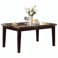 Red Barrel Studio Espresso Finish Casual 1pc Dining Table Faux Marble Top Transitional Dining Room Furniture