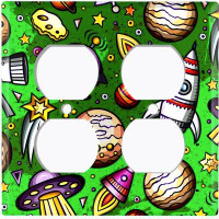 WorldAcc Metal Light Switch Plate Outlet Cover (Rocket Ship Space Planet Astronaut Green  - Double Duplex)
