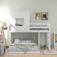 Harper Orchard Twin Over Full Wooden House L-Shape Bunk Bed