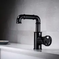Industrial Pipe Matte Black 1 Hole, 1 Handles Bathroom Faucet (Solid Brass)(also comes in 2 Handle, Vessel Floor Mount)