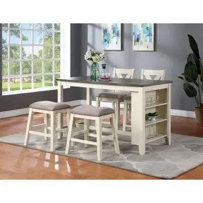 Gracie Oaks Modern Casual 1pc Counter Height High Dining Table w Storage Shelves
