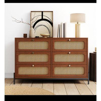 NTYUNRR Modern Cannage Rattan Wood Closet 6-Drawer Dresser Wood Storage Cabinet Sideboard For Bedroom