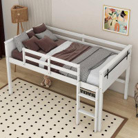 Harriet Bee Wood Twin Size Loft Bed With Hanging Clothes Racks