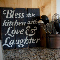 Winston Porter 'Bless This Kitchen With Love & Laughter' - Typographic Print