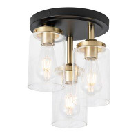 Everly Quinn Semi Flush Mount Ceiling Light, 3-light Clear Glass Shade Ceiling Light Fixture, Gold Finish Cluster Cylind