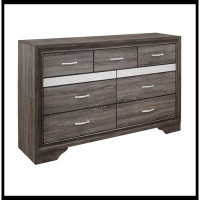 Hokku Designs Unique Style Bedroom 1Pc Dresser Of Drawers Hidden Drawers Grey And Sliver Glitter Wooden Furniture_39" H
