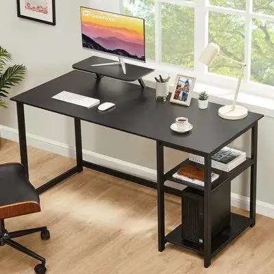 Latitude Run® Computer Home Office Desk with Monitor Stand and Storage Shelves on Left or Right Side