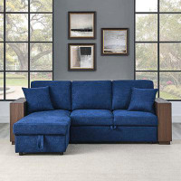 Ebern Designs Sectional Sofa With Pulled Out Bed, 2 Seats Sofa And Reversible Chaise With Storage, MDF Shelf Armrest, 2