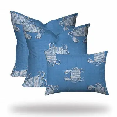 Lefancy The set of three 20 x 20 blue and white crab enveloped coastal throw indoor outdoor pillow i...