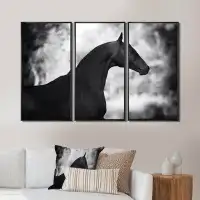 Latitude Run® Portrait Of Black Stallion - Traditional Framed Canvas Wall Art Set Of 3