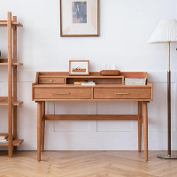 Recon Furniture 47.24" Burlywood Rectangular Solid Wood Desk,3-drawer