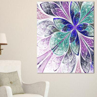 Made in Canada - Design Art Blue and Purple Fractal Flower Design Graphic Art on Wrapped Canvas