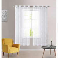 Winston Porter Sheer Curtains Rose Lace Window Drapes For Bedroom Living Room Grommet Retro Style Vintage To Light Filte