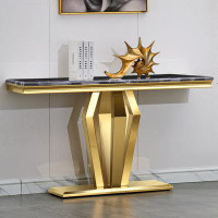 Everly Quinn Gold Entryway Table With Geometric Steel Base