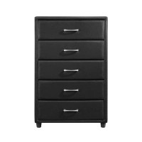 Latitude Run® Contemporary Durable Black Faux Leather Covering 1Pc Chest Of Drawers Silver Tone Bar Pulls Stylish Furnit
