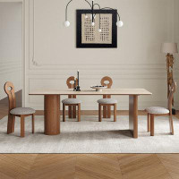 Fit and Touch 4 - Person Nut-brown Rock Beam+Solid Wood Dining Table Set