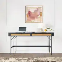 Bay Isle Home™ Saratoga 2 Drawer Desk In Black Acacia With Rattan