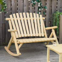 Millwood Pines Double Wooden Porch Rocking Bench, Adirondack Porch Rocker Chair, Heavy Duty Loveseat For 2 Persons With